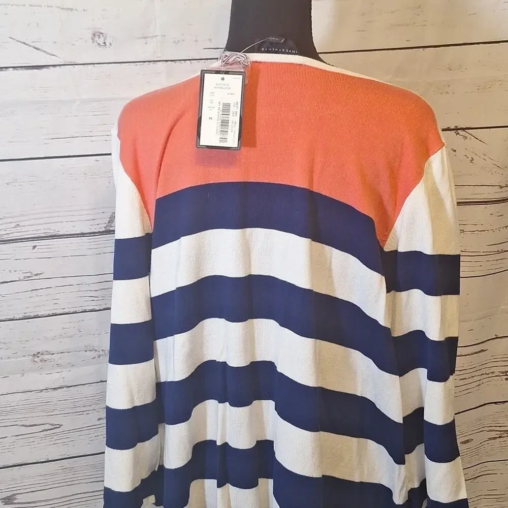 NWT Investments Striped Navy/White/ Melon Lightweight Sweater  sz XL (14?) #845